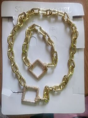 Gold-Tone Square Link Necklace and Bracelet Set